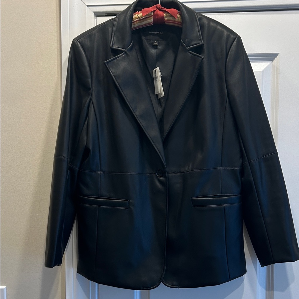 NWT Women’s Banana Republic Black Vegan/Faux Leather Blazer, size 14
